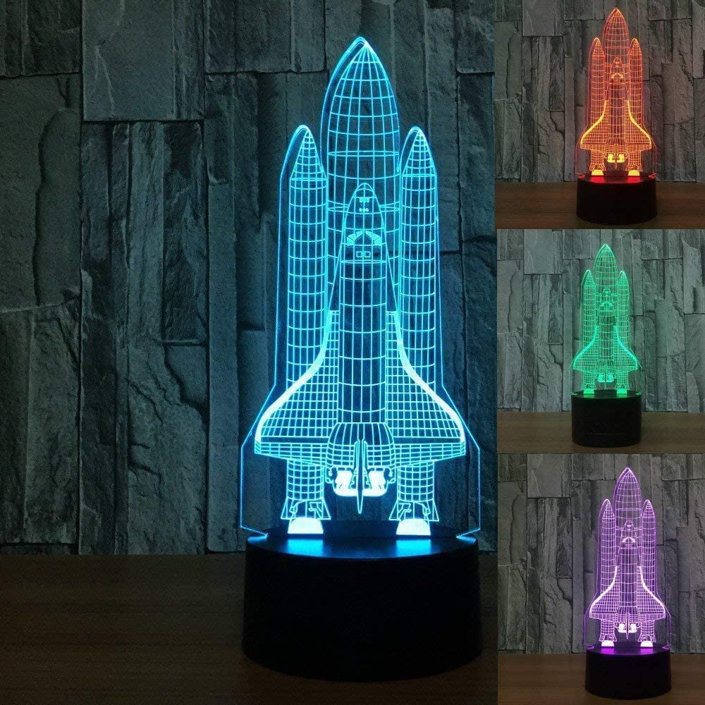 YKLWORLD Rocket Night Light 3D Illusion Lamp LED Space Shuttle Nightlight 7 Color Changing Touch Sensor Desk Table Lamp with USB Cable Decoration for Nursery Bedroom Kids Boys Birthday Gifts