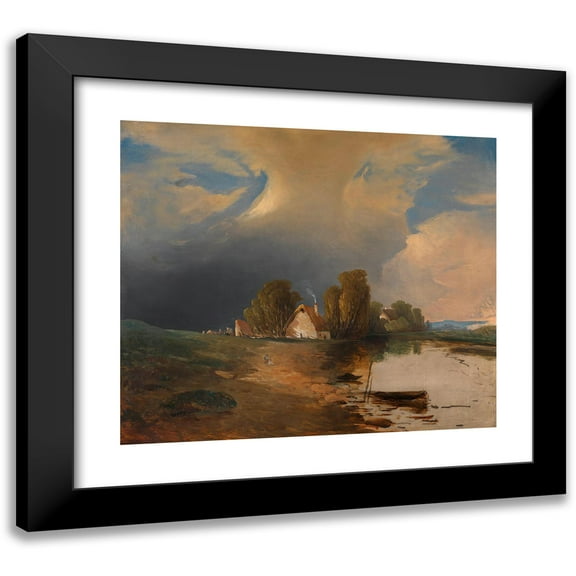 Adalbert Stifter 14x12 Black Modern Framed Museum Art Print Titled - Party from the Western Hungarian Danube Meadows with Ascending Thunderstorms (Approx. 1841)