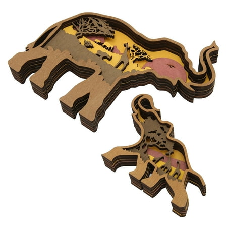 Wood Elephant Mother Child Ornaments, Smoother Edges Wood Carved
