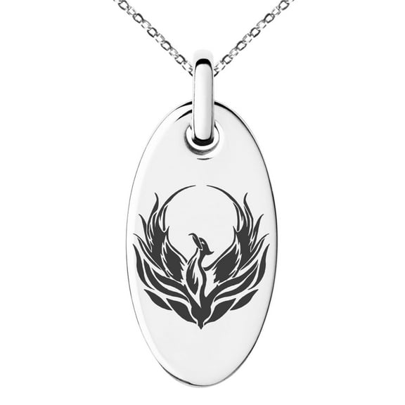 Tioneer Stainless Steel Greek Mythology Phoenix Engraved Small Oval Charm Pendant Necklace