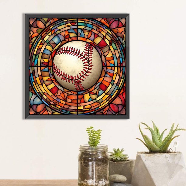 Cuadros Decorativos Pintura de diamante 5D DIY Taladro redondo completo Vidrieras Kit de béisbol Decoración (B6935) DQrwqpou embutido en tela