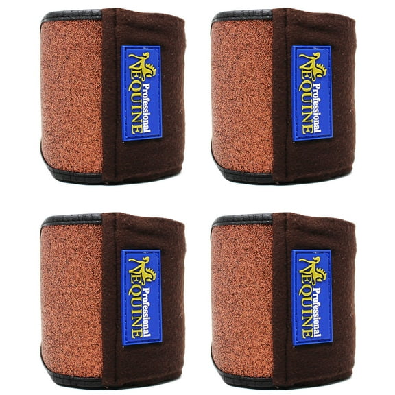 Horse Tack Grooming Leg set of 4 Polo Wrap Wraps Fleece Glitter Brown 95F05BR