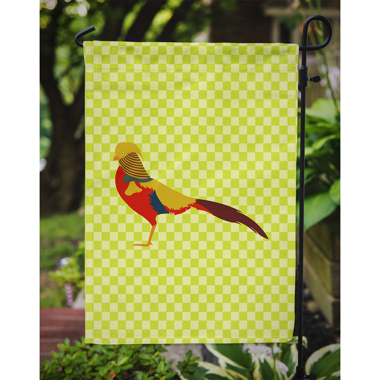 Carolines Treasures Golden or Chinese Pheasant Green Flag Garden Size Small multicolor
