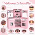 thumbnail image 3 of Wooden Kids Pretend Play Corner Kitchen Set Cooking Playset Toddler Toy Gift with Sounds & Lights(Pink), 3 of 19