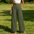 thumbnail image 2 of VBVC Women's High Waisted Cotton Linen Pants , Casual Work Lounge Trousers For Women , Ladies' Wide Leg Seamed Pants with Pockets,Army Green,S-2XL, 2 of 7