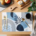 thumbnail image 2 of Blue Bohogeometric Placemats Set of 4, Bohemia Ethnic Abstract Lines Leaf Placemats for Dining Table, Place Mats for Kitchen Tabletop, Waterproof Wipeable Dining Table Mats Set, 2 of 9