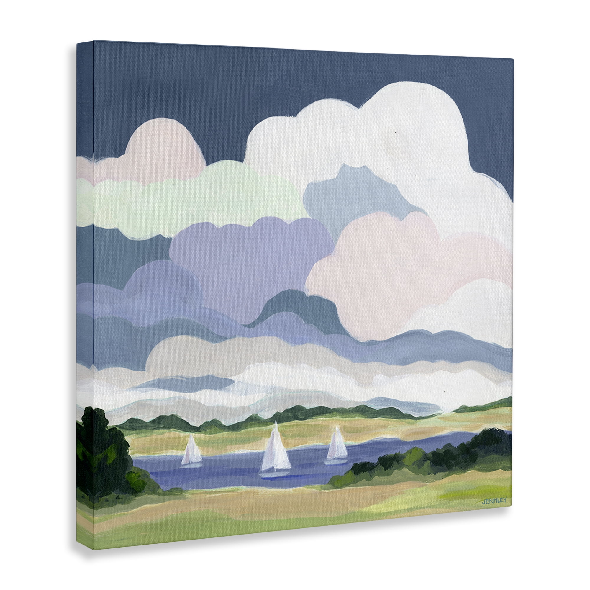 Stupell Industries Lake Sailboats with Clouds Landscape & Nature Painting Wrapped Canvas Art Print Wall Art, 36 x 36