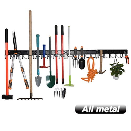 YueTong All Metal Garden Tool Organizer,Adjustable Garage Wall Organizers and Storage,Heavy Duty Wall Mount Holder with Hooks for Broom,Rake,Mop,Shovel(4 Pack)