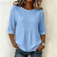 thumbnail image 3 of Maplenight Peplum Blouses for Women Cotton Crew Neck Half Sleeve Tops Office Casual Work Summer Shirts, 3 of 5