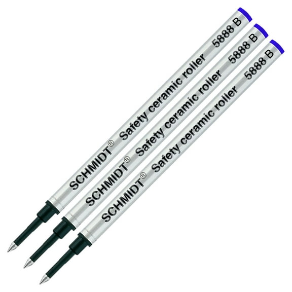 3X Schmidt 5888 B Safety Ceramic Rollerball Metal Refill Blue Ink, Broad Tip