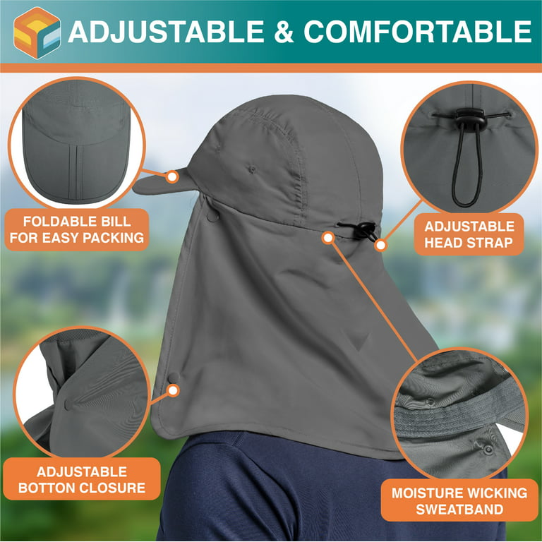 SUN CUBE Fishing Sun Hat with Neck Flap for Men Women UPF 50+ UV Protection  Head Cover, Outdoor Bush Bucket Cap with Face Covering for Hiking Running  Mowing Farming, Light Grey 