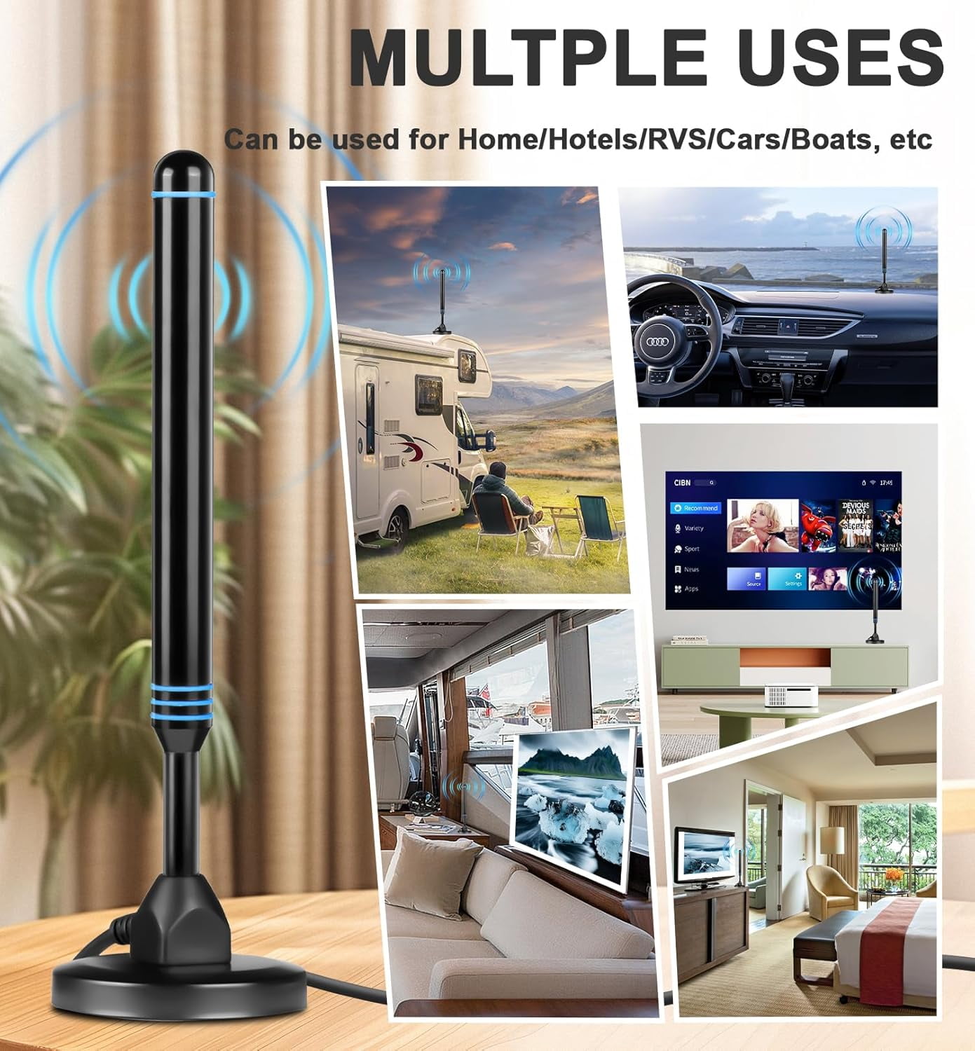 TV Antennas for Smart TV Indoor HD Digital New Antenna Long Range Reception Outdoor with Amplifier Signal Booster for Local Channels Supports 4K 1000+Mile range for Free Channels