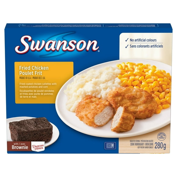 Swanson Fried Chicken: frozen dinner with mashed potatoes and corn, 280 g