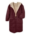 thumbnail image 4 of Black and Friday Clothing Sales Idoravan Women's Quilted Puffer Coat,Women's Winter Casual Loose Fashion Color Pocket Zippered Tops Reversible Long Cotton Coat Wine XXXL, 4 of 8