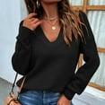 thumbnail image 6 of Women Casual Fashion Solid Color Pullover Long Sleeve V-Neck Sweater On Seasonal Black 10(XL), 6 of 9