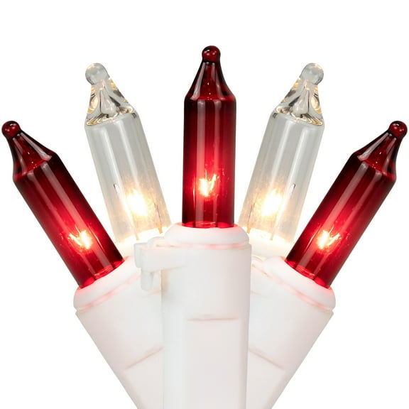 Set of 100 Red & Clear Mini Christmas Lights 2.5" Spacing - White Wire