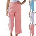 thumbnail image 1 of Womens Cotton Linen Pants Solid Color Drawstring Casual Loose Wide Leg Straight Pants Light Blue, 1 of 3