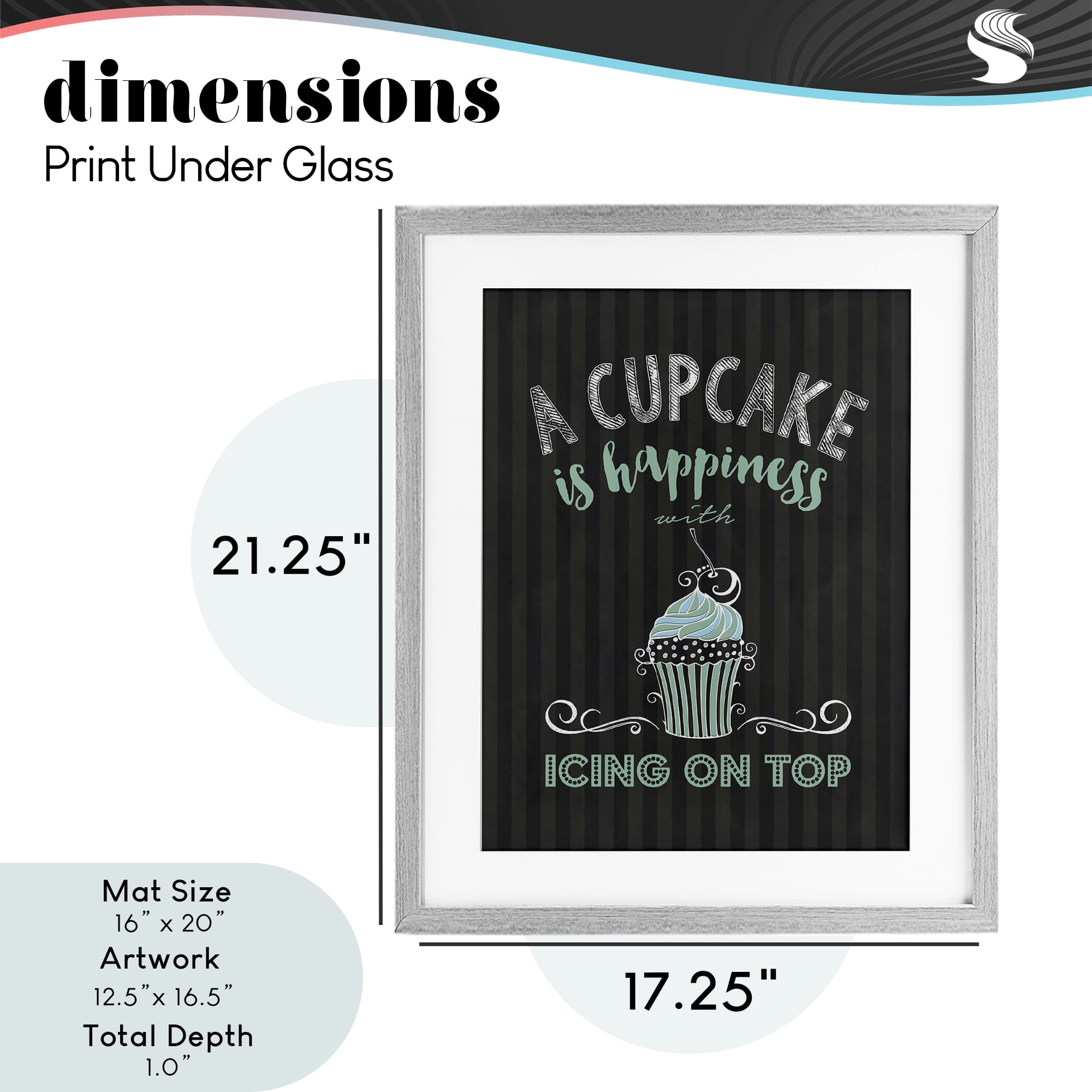 Cupcake Is Happiness with Icing Gray Framed Print Under Glass, design by Lettered and Lined