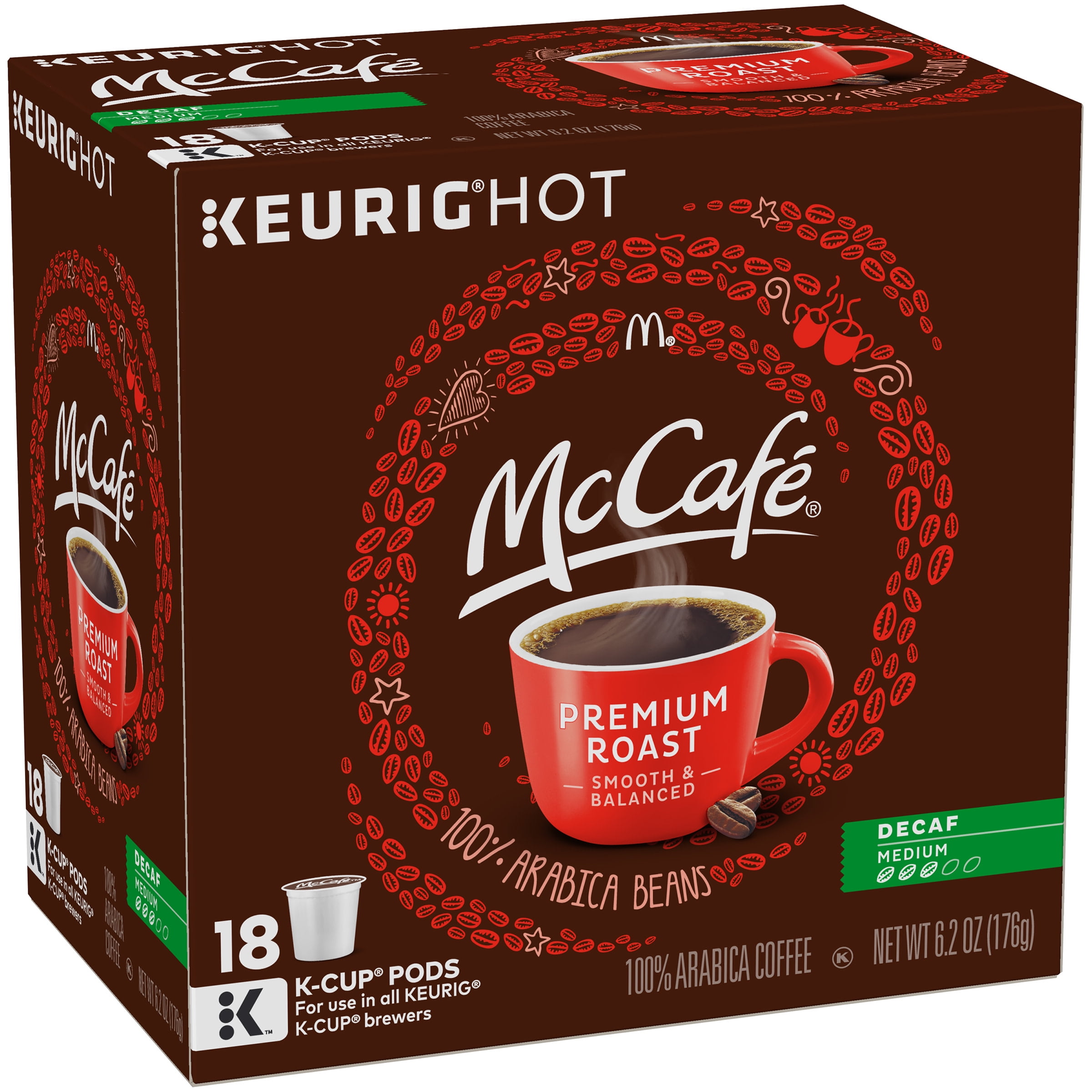 McCafe Premium Roast Decaf Coffee K-Cup Pods, Decaffeinated, 18 ct - 6.2 oz Box