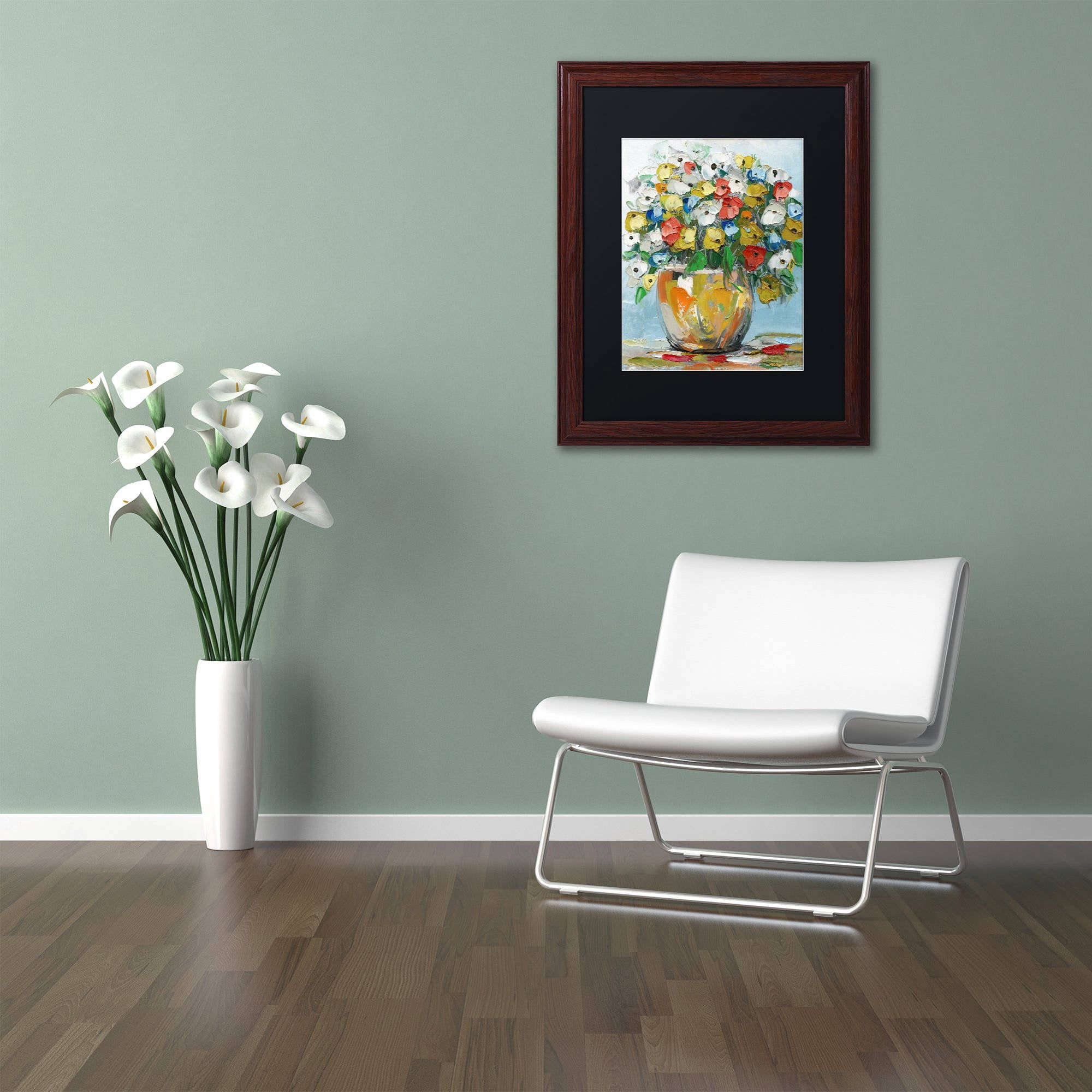 Trademark Fine Art "Spring Flowers in a Vase 3" Canvas Art by Hai Odelia, Black Matte, Wood Frame
