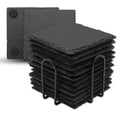 thumbnail image 1 of 12 Pack Drink s with Holder, 4 Inch Black Slate Stone with Anti-Scratch Bottom for Bar Kitchen Home r, Square, 1 of 7