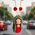 thumbnail image 3 of Cute Mary Statue Car Interior Decoration, Handmade Crochet Car Rearview Mirror Charm with Virgin Mary Statue, Mother Mary’s Charm Hanging Blessings Rosary Decor, 3 of 7