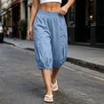 thumbnail image 4 of Jalioing Women's Capri Pants Casual Summer Elastic Waist Cropped Trousers Solid Color Loose Cuffed Capris with Pocket, 4 of 9