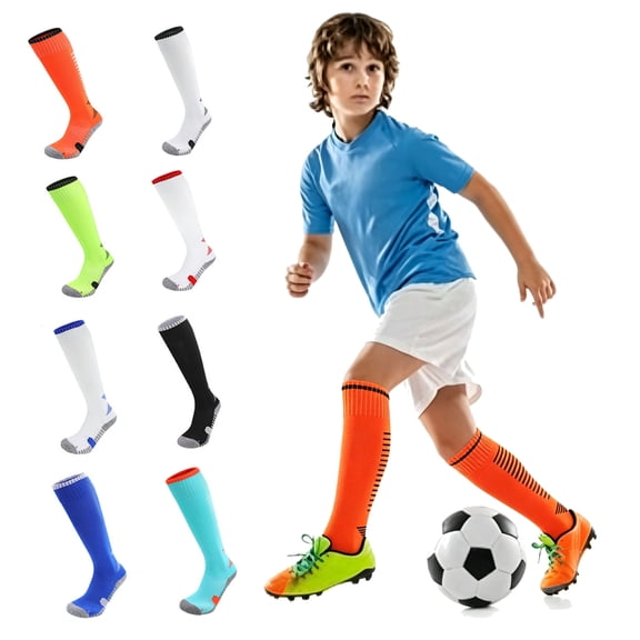 Lumosvexa Boys Knee High Athletic Socks Lightweight Anti Slip Arch Support Breathable Soft Soccer Socks Orange 10