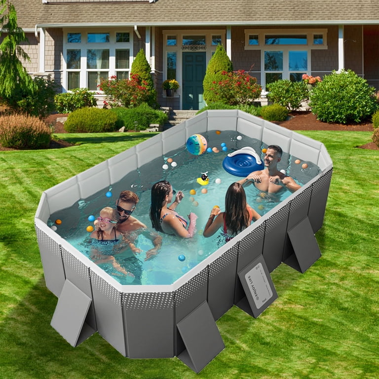Large Foldable Hard Plastic Swimming Pool - Non-Inflatable Rectangular Backyard Pool For Adults & Kids, 118"L X 87"W X 20"H