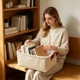 thumbnail image 2 of Storage Bin with Handles,Easy Clean Rectangular Fabric Organizer Basket for Bedroom Shelves 14.2x10.24x6.30 Inch,Khaki, 2 of 9