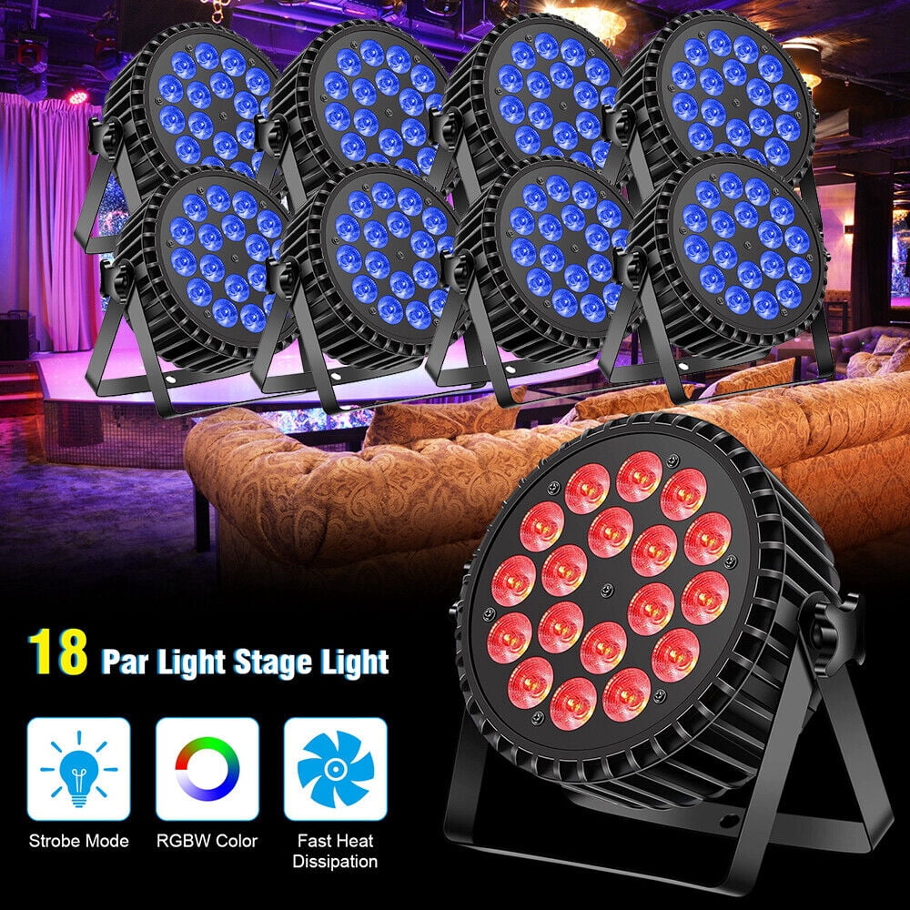 U'king 200W DMX RGBW 18 LED Wash Par Fixture Stage Lights Party Disco Show Lamp 8 Pack