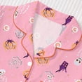 thumbnail image 6 of CUZIBR Girls Halloween Pajamas Sets Pumpkin Bat Castle Pajamas Set Lapel Button Short Sleeve Shirt Elastic Waist Shorts 2 Pieces Sleepwear Loungewear Outfits,D-Pink,5-6 Years, 6 of 9