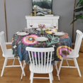 thumbnail image 2 of Multicolor Cartoon Floral Pattern Round Tablecloth 60"x60",Wrinkle Wipeable Table Cloth for Kitchen Dining Room Picnic Patio Party, 2 of 6