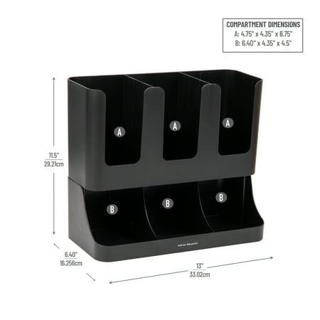 Mind Reader - Cup and Condiment Station, Countertop Organizer, Coffee Bar, Kitchen, Stirrers, 13"L x 6.4"W x 11.5"H - Black