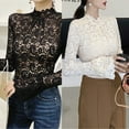 thumbnail image 2 of Yokua Women's Turtleneck T-shirt Stretch Lace Bottoming Shirt Long Bell Sleeves Tops, 2 of 17