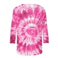 thumbnail image 5 of Nrmvnmi Womens 3/4 Length Sleeve Cotton Tops Casual Floral Print Round Neck Tie Dye Summer/Fall Tops Loose Fit Elastic and Lightweight Blouse For Women, 5 of 6