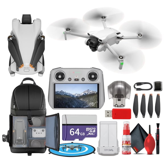 DJI Mini 3 with DJI RC Remote (CP.MA.00000587.01) Lightweight Foldable 4K Camera Quadcopter Bundle with 64GB Card, Backpack, Landing Pad & More