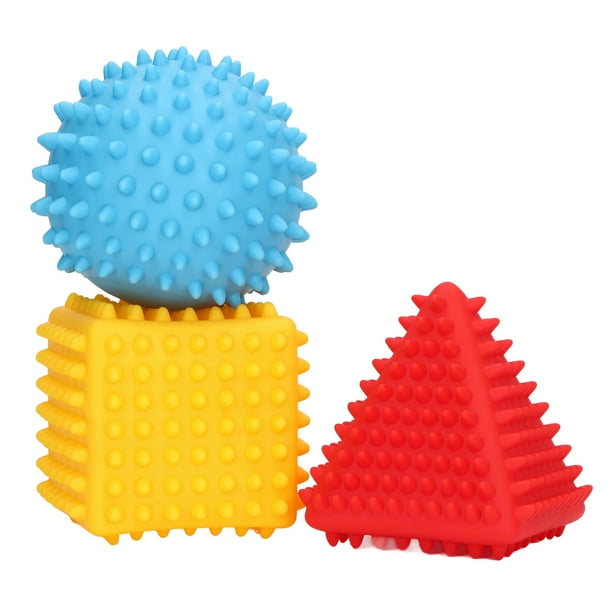 Juego de 3 pelotas sensoriales cuadradas, redondas y triangulares para desarrollar la motricidad y la visión, seguro para bebés de 6 meses.