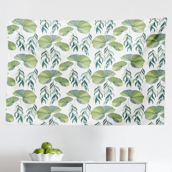 Asian Leaves Tapestry, Petals Floating on The Water Oriental Style, Fabric Wall Hanging Decor for Bedroom Living Room Dorm, 2 Sizes, Laural Green Multicolor, by Ambesonne