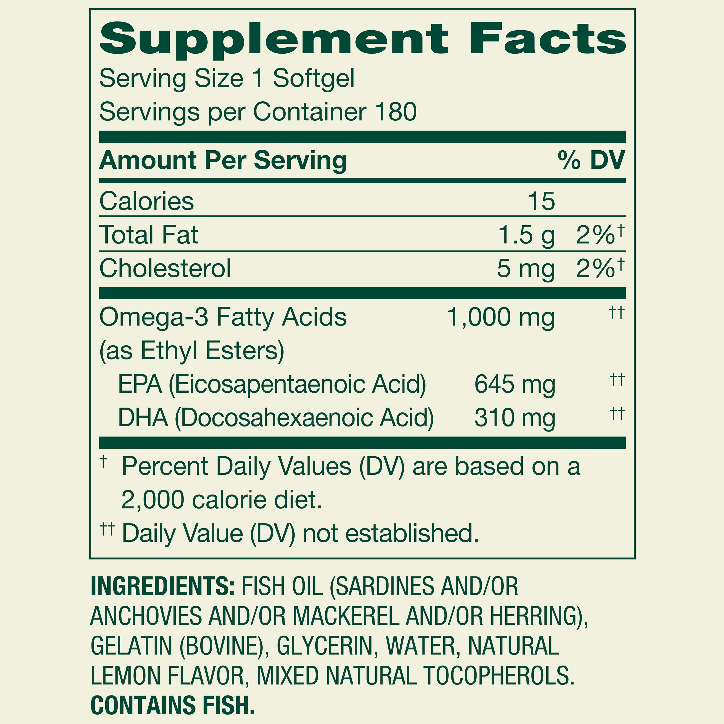 Spring Valley Proactive Support Omega-3 Fish Oil Dietary Supplement Softgels for Heart/General/Brain Health, 1000 mg, 180 Count