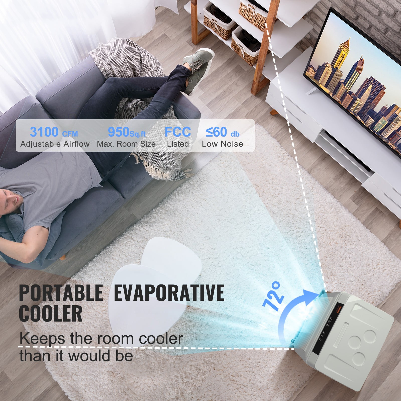 BENTISM 3-in-1 Evaporative Cooler, 9 Gal/34 L Portable Air Cooler 3100 CFM Swamp Cooler with Remote Control 12 H Timer Air Cooler, 3 Wind Speeds for Outdoor Indoor Use