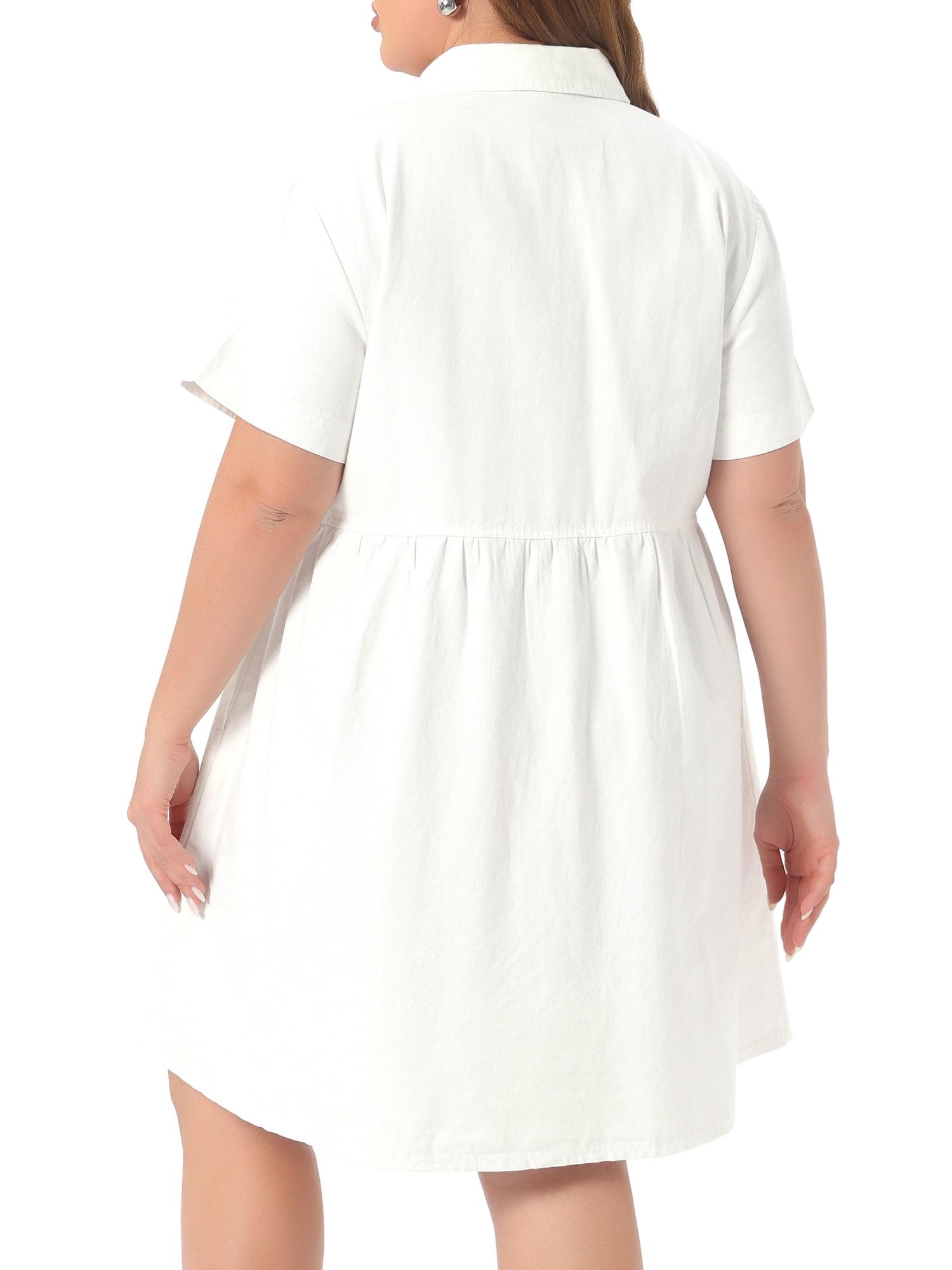 DARING DIVA Women's Plus Size Casual Denim Babydoll Pockets Dress 1X White