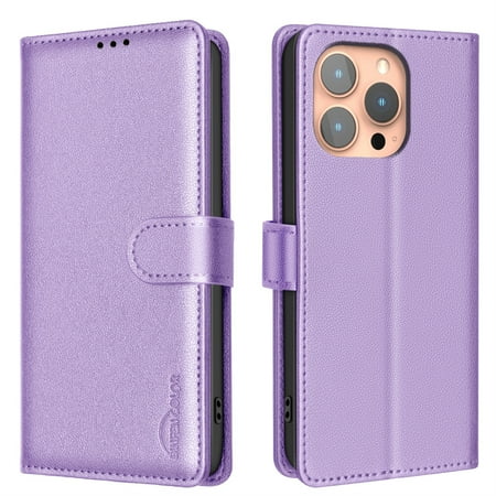 Allytechgroup Wallet Phone Case for iPhone 17 Pro, PU Leather Flip Phone Case with Credit Card Slot & kickstand Military Grade Drop Protection Slim Shockproof Back Cover for Women Men, Purple