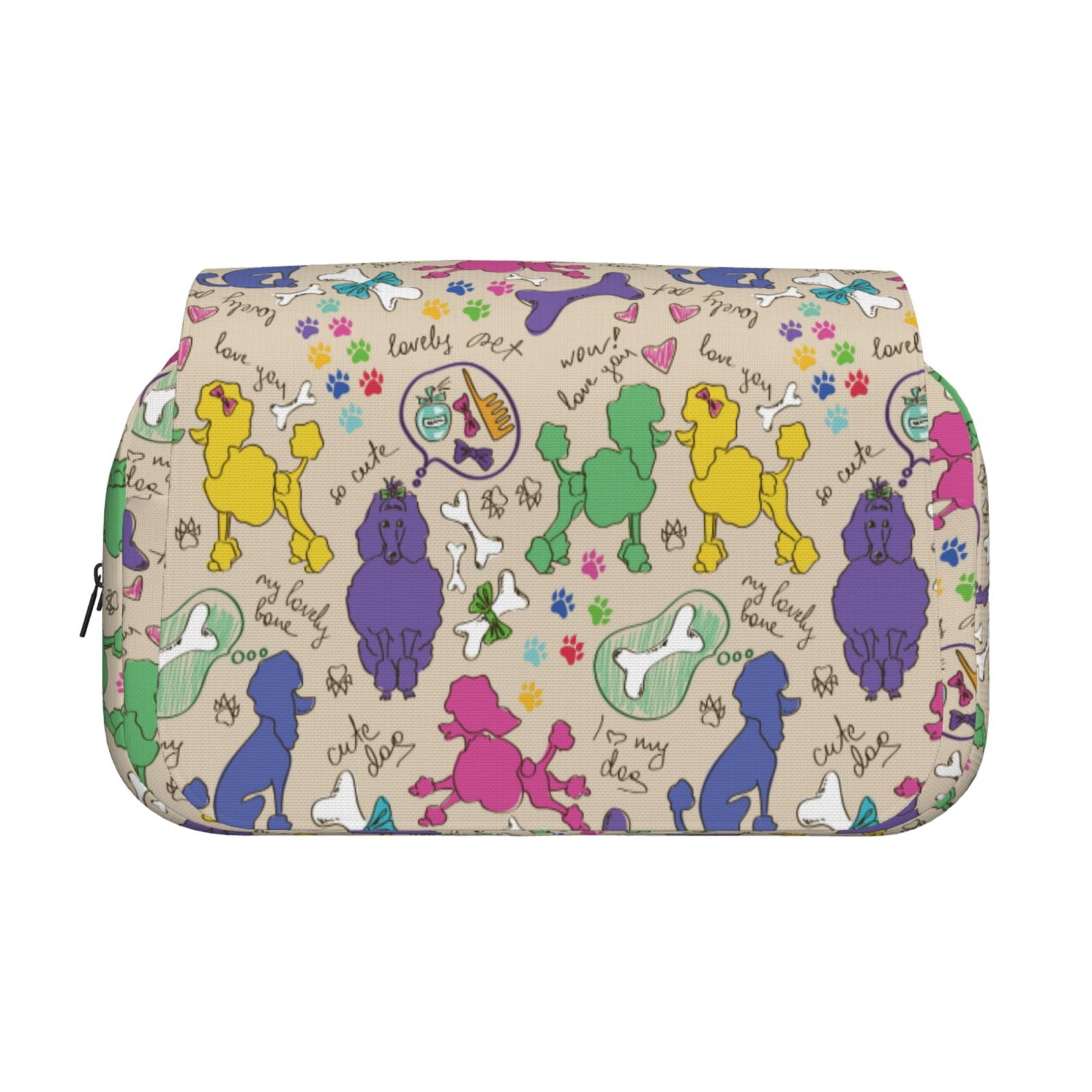 Rateoe Colorful Poodle Dog Pattern Double Clamshell Pen Case, Storage Organizer with Two Zipper Compartments– Holds Up to 50 Pencils & Pens