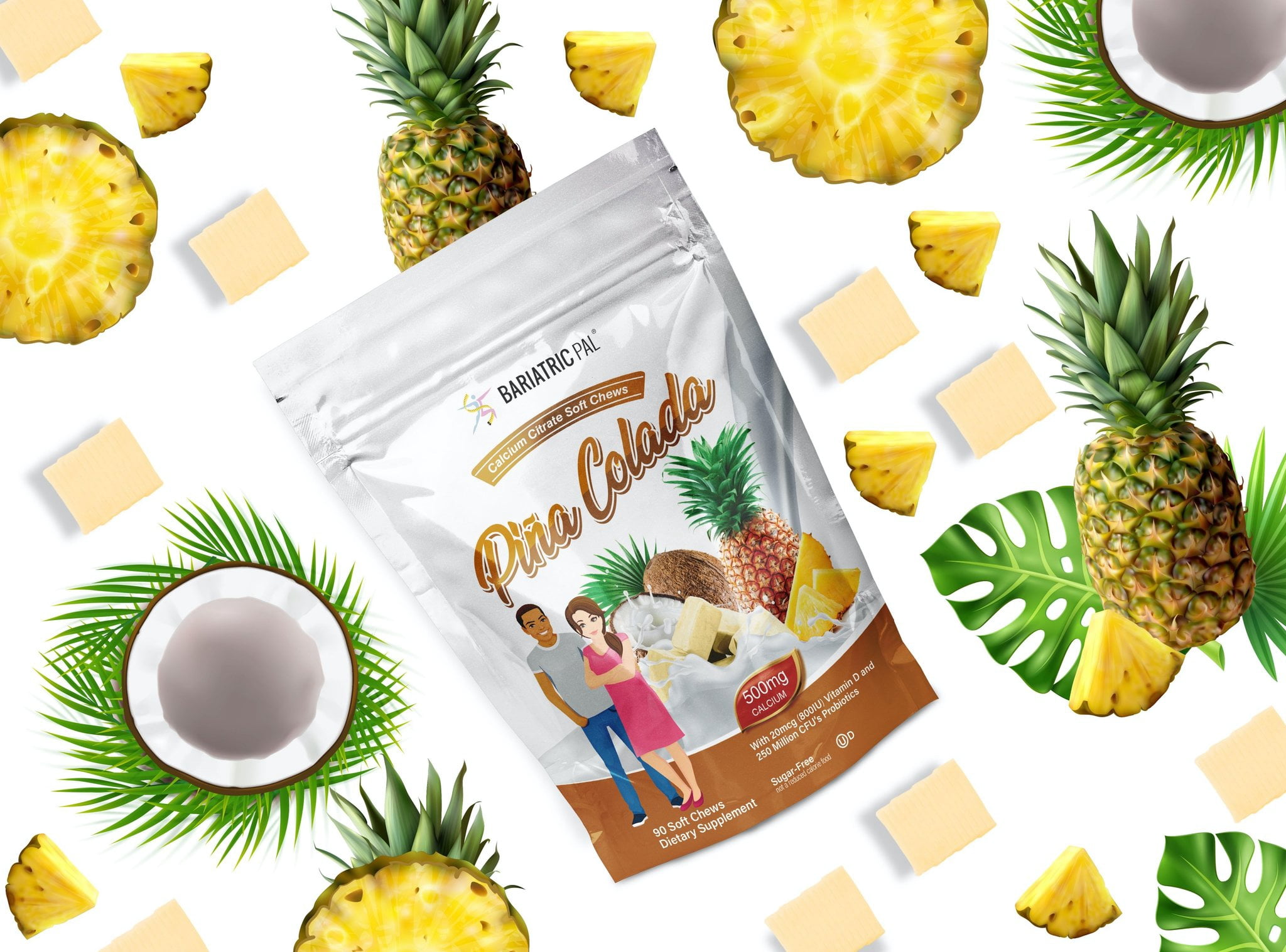 BariatricPal Sugar-Free Calcium Citrate Soft Chews 500mg with Probiotics - Piña Colada Size: 90ct