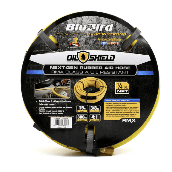 BluBird OS3815 Oil Shield Rubber Air Hose 3/8" x 15 ft