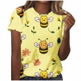 thumbnail image 2 of ClodeEU Women's Cute Bee Print Short Sleeve Crewneck T-Shirt ,Dressy Loose Fit Basic Tee Yellow,Womens Plus XXXXXL, 2 of 5