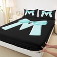 thumbnail image 3 of Manfei Monogrammed Bowknot M Queen Sheet Sets, Cyan Cute Dreamy Bowknot Flat Sheet, Cartoon Initial Letter Queen Fitted Sheet, Breathable Home Decor, 4pcs, 3 of 7