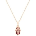thumbnail image 1 of Dazzlingrock Collection Round Ruby Hamsa Hand Double Heart Dainty Pendant for Women with 18 Inch Gold Chain (Color Red, Clarity Highly Included) in 10K Rose Gold, 1 of 3