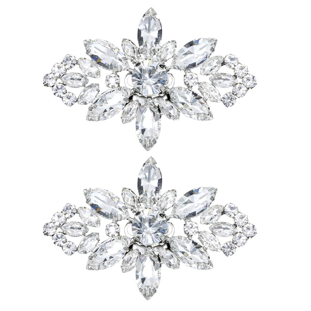 Miangastore Silver Metal Rhinestone Shoe Clips for Durable Wedding Decorations with Crystal Flowers and Shiny